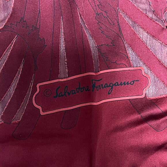 Salvatore Ferragamo Floral Burgundy Scarf - Picture 2 of 4